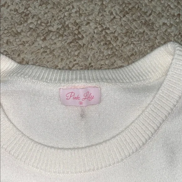 Pink Lily Cream Knit Sweater with American Flag Motif - Picture 4 of 6